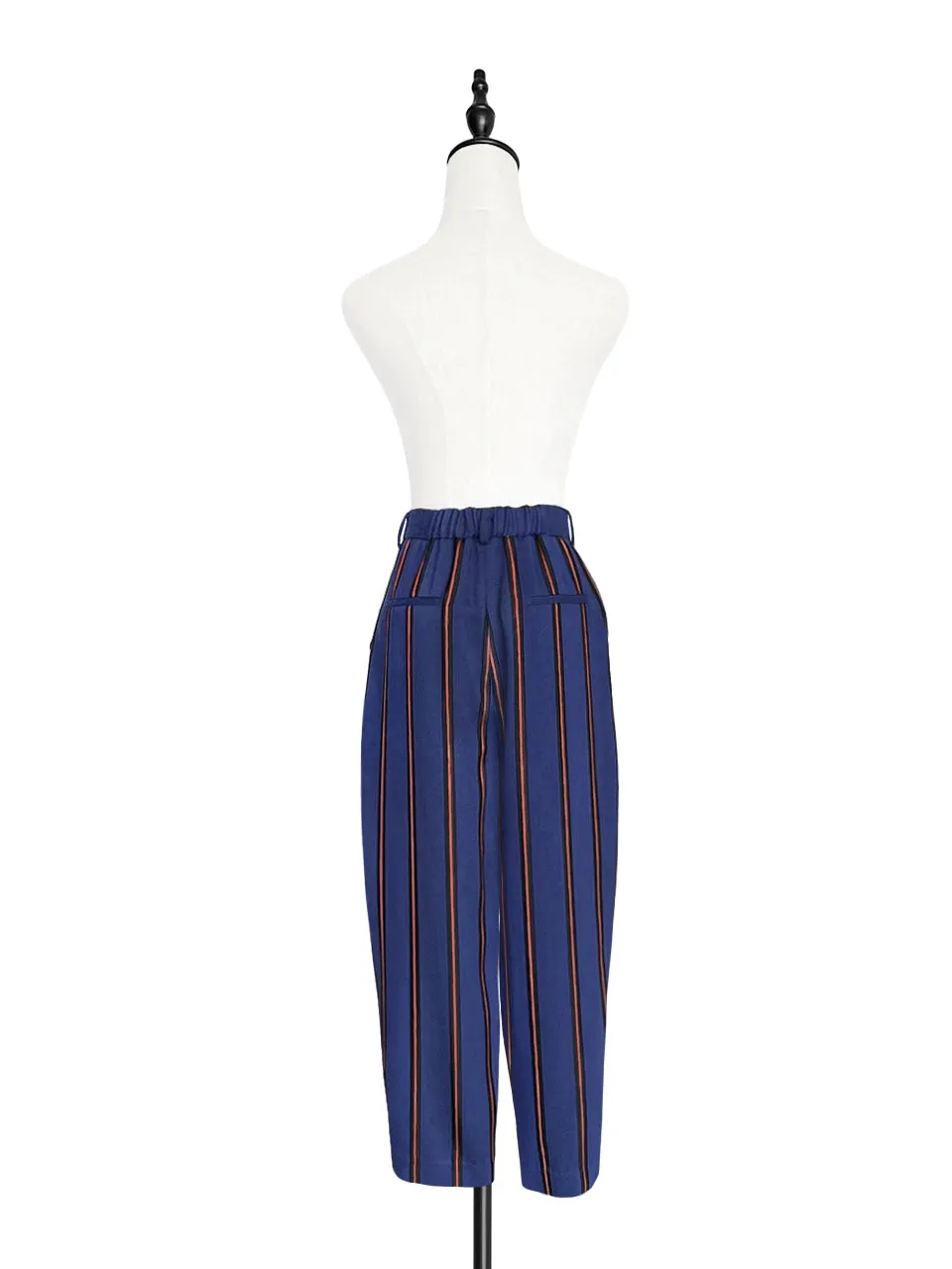 Last Chance! Blue-Orange Stripe Relax Fit Pleated Crop Trousers