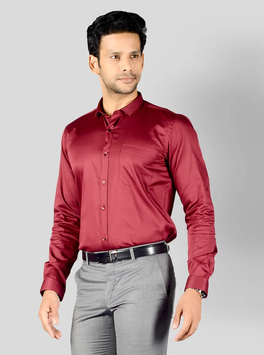 Maroon Solid Slim Fit Party Wear Shirt | Greenfibre