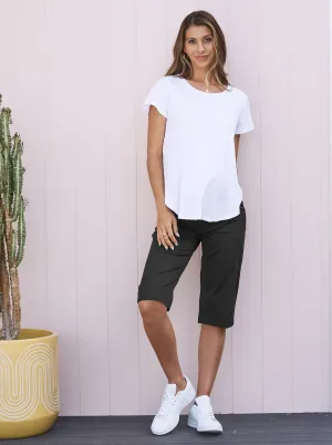 Maternity Knee Length Comfortable Cotton Shorts in Black