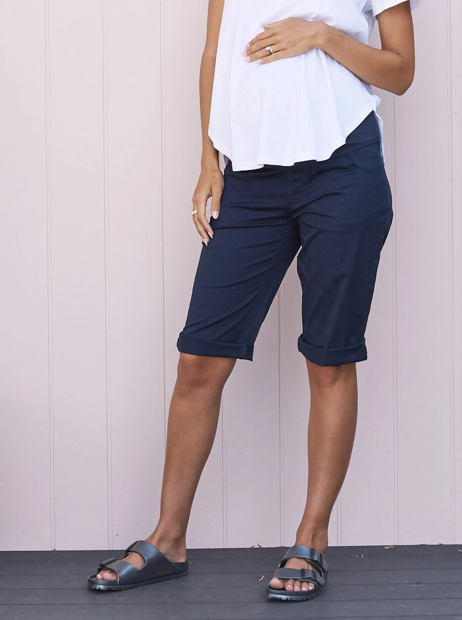 Maternity Knee Length Comfortable Cotton Shorts in Navy