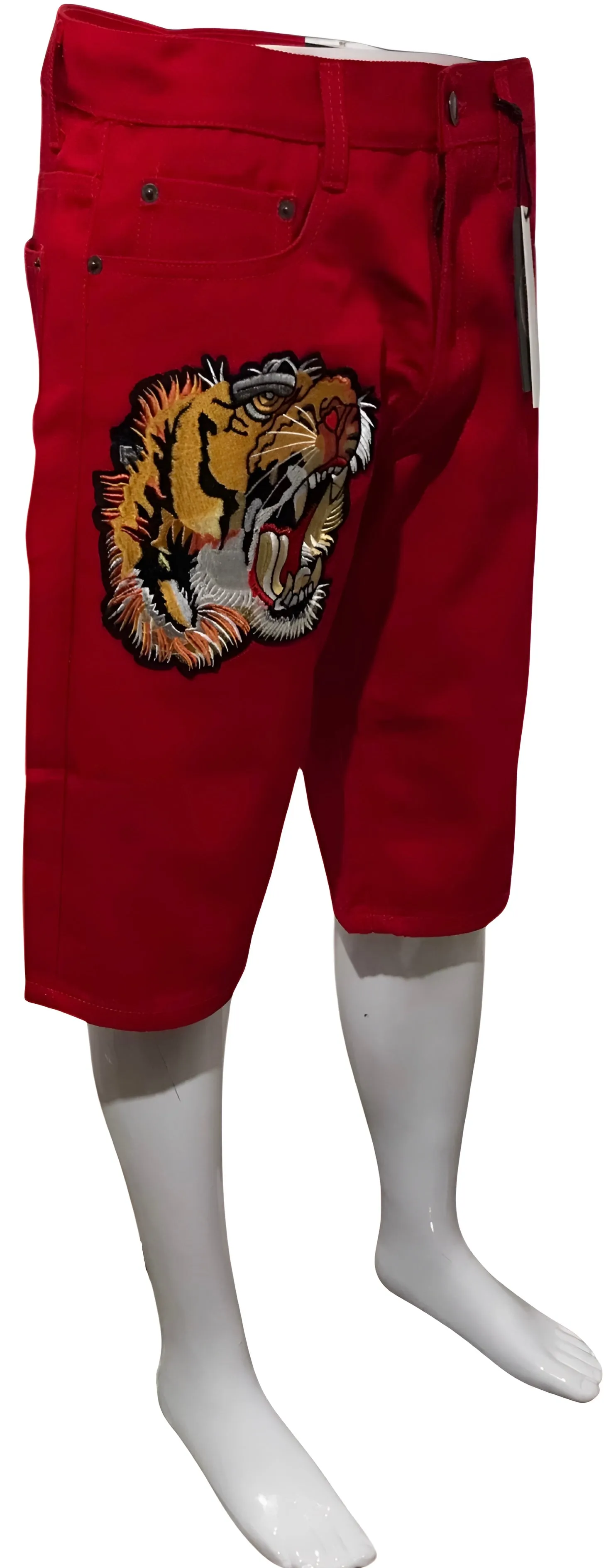 ^MAXI MILIAN^ (RED) ~TIGER~ DENIM SHORTS (SLIM FIT) (EMBROIDERED)