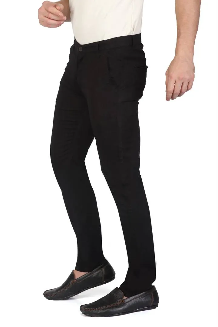 Men's Black Cotton Solid Slim Fit Chinos