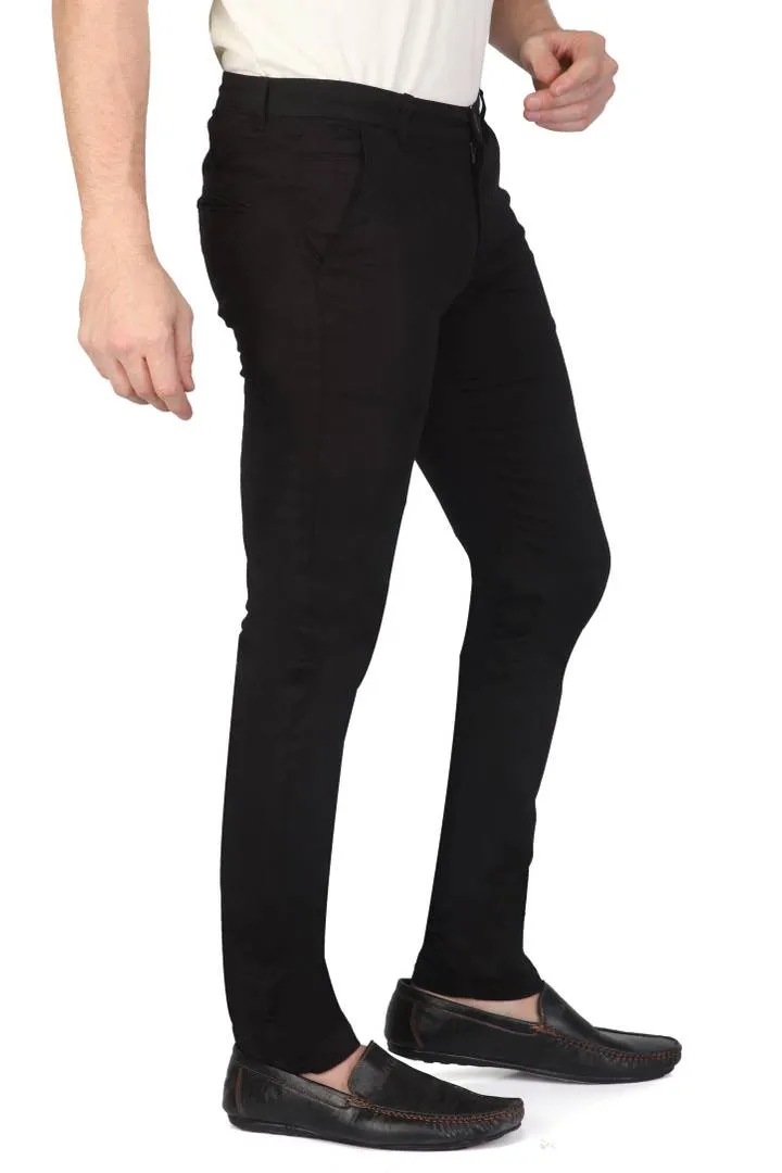 Men's Black Cotton Solid Slim Fit Chinos