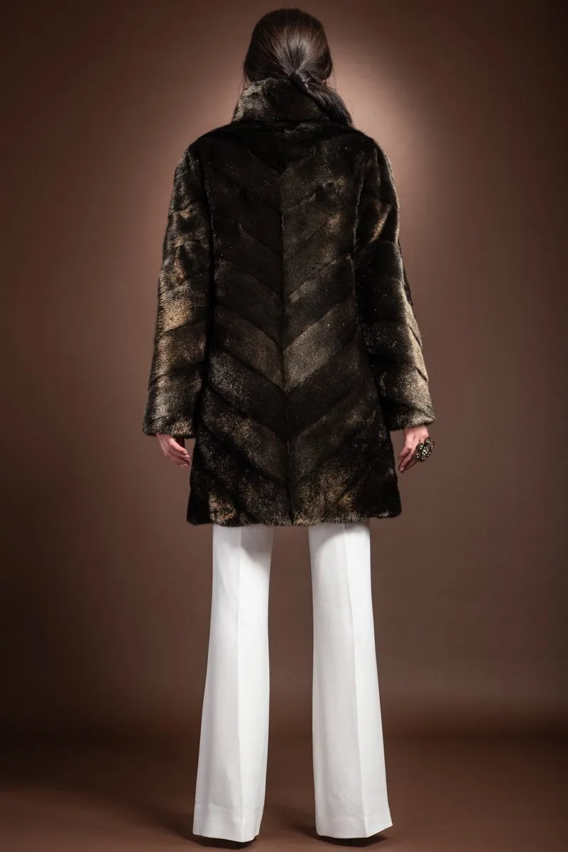 Metallic Gold V-Shape Mink Mid-Length Fur Coat