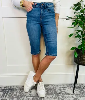 Mid Denim Knee Length Shorts