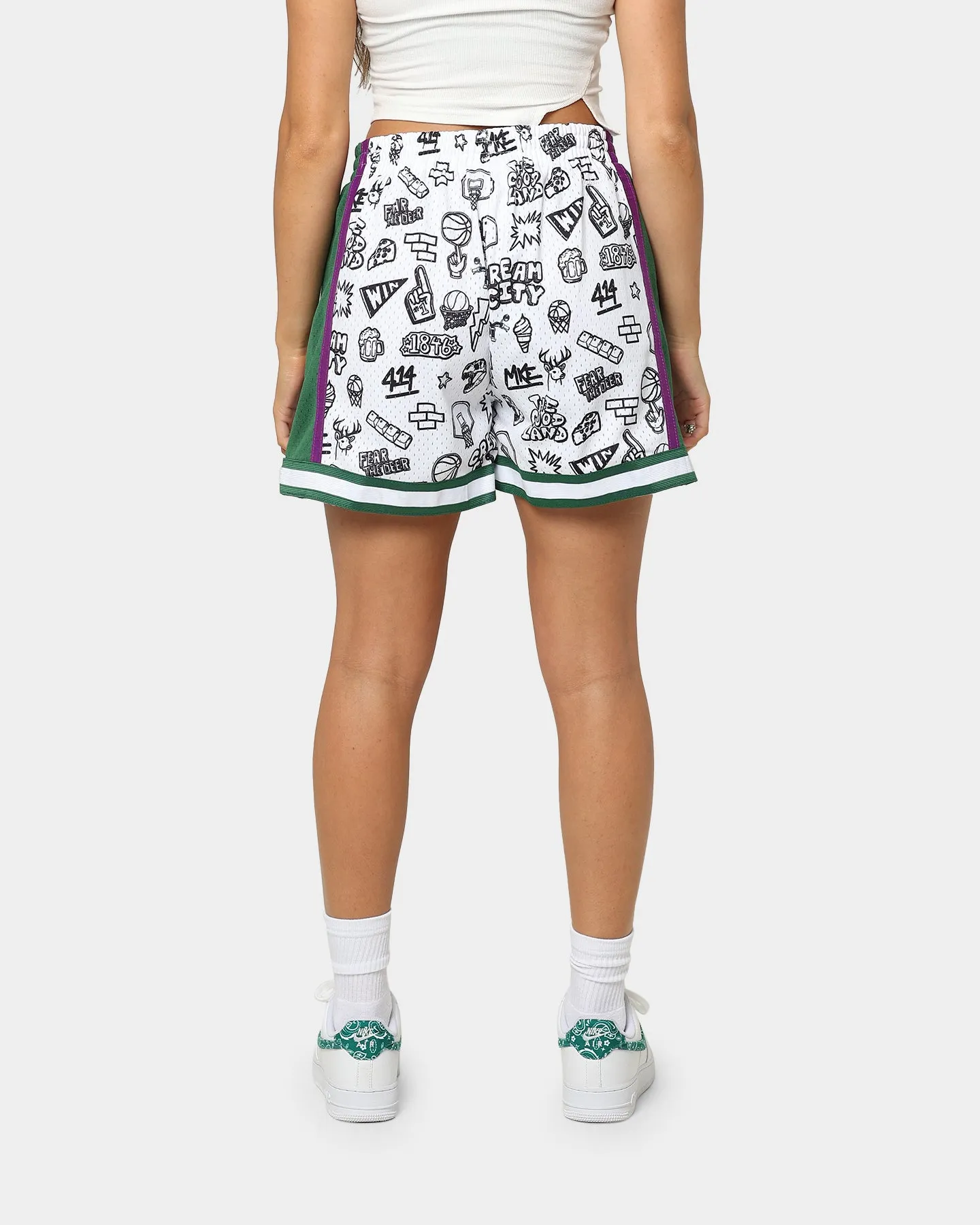 Mitchell & Ness Women's Milwaukee Bucks Doodle Shorts White