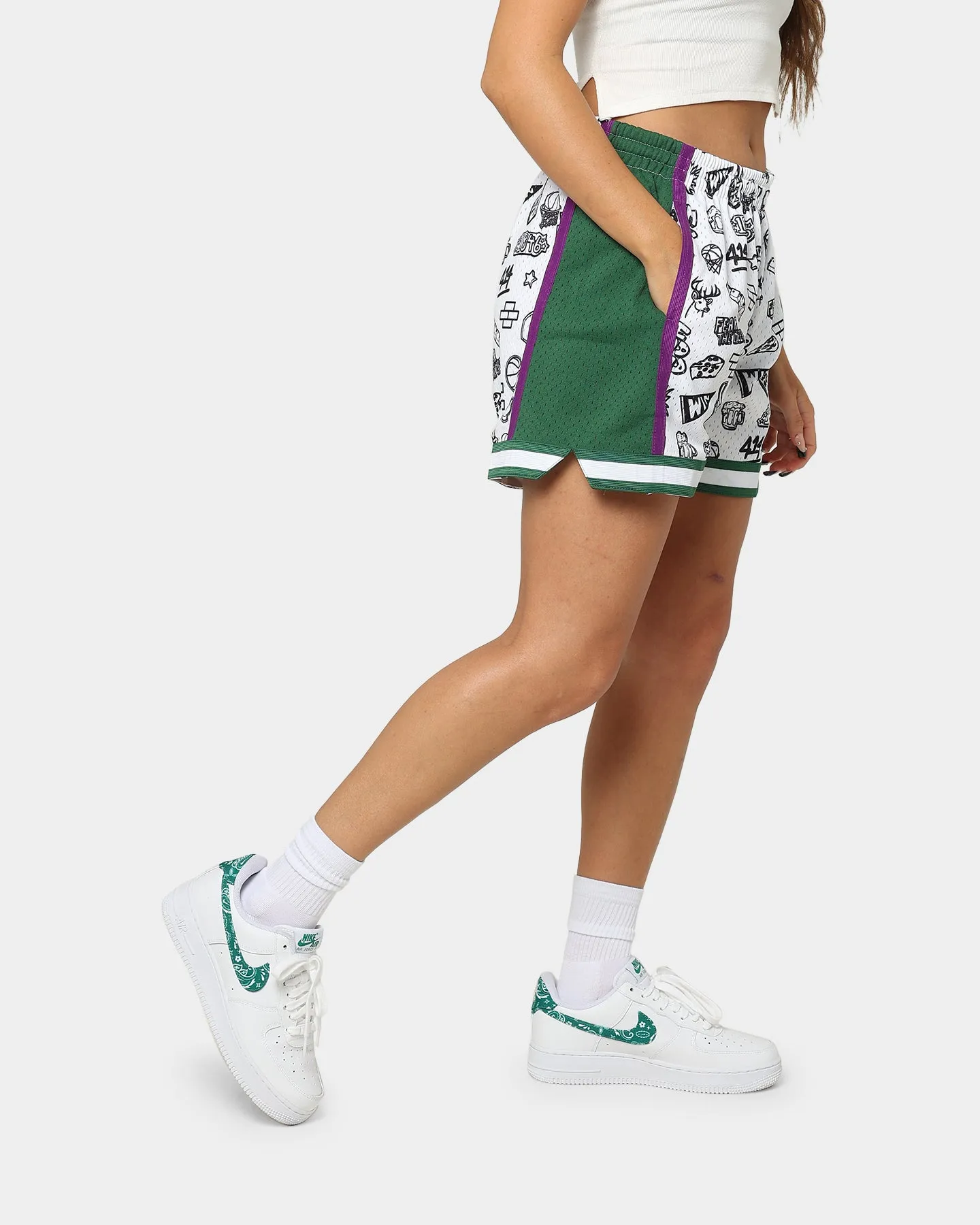 Mitchell & Ness Women's Milwaukee Bucks Doodle Shorts White