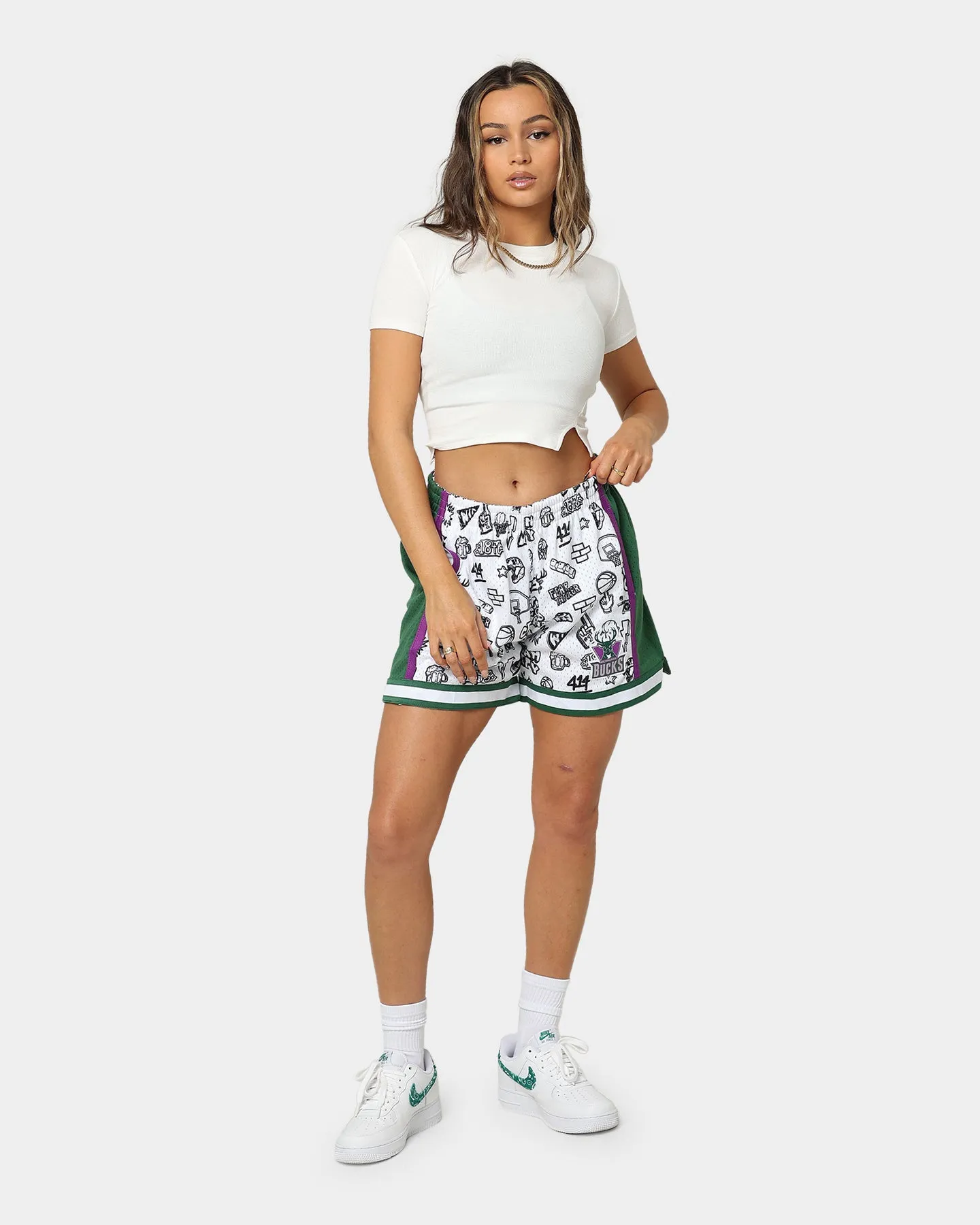 Mitchell & Ness Women's Milwaukee Bucks Doodle Shorts White