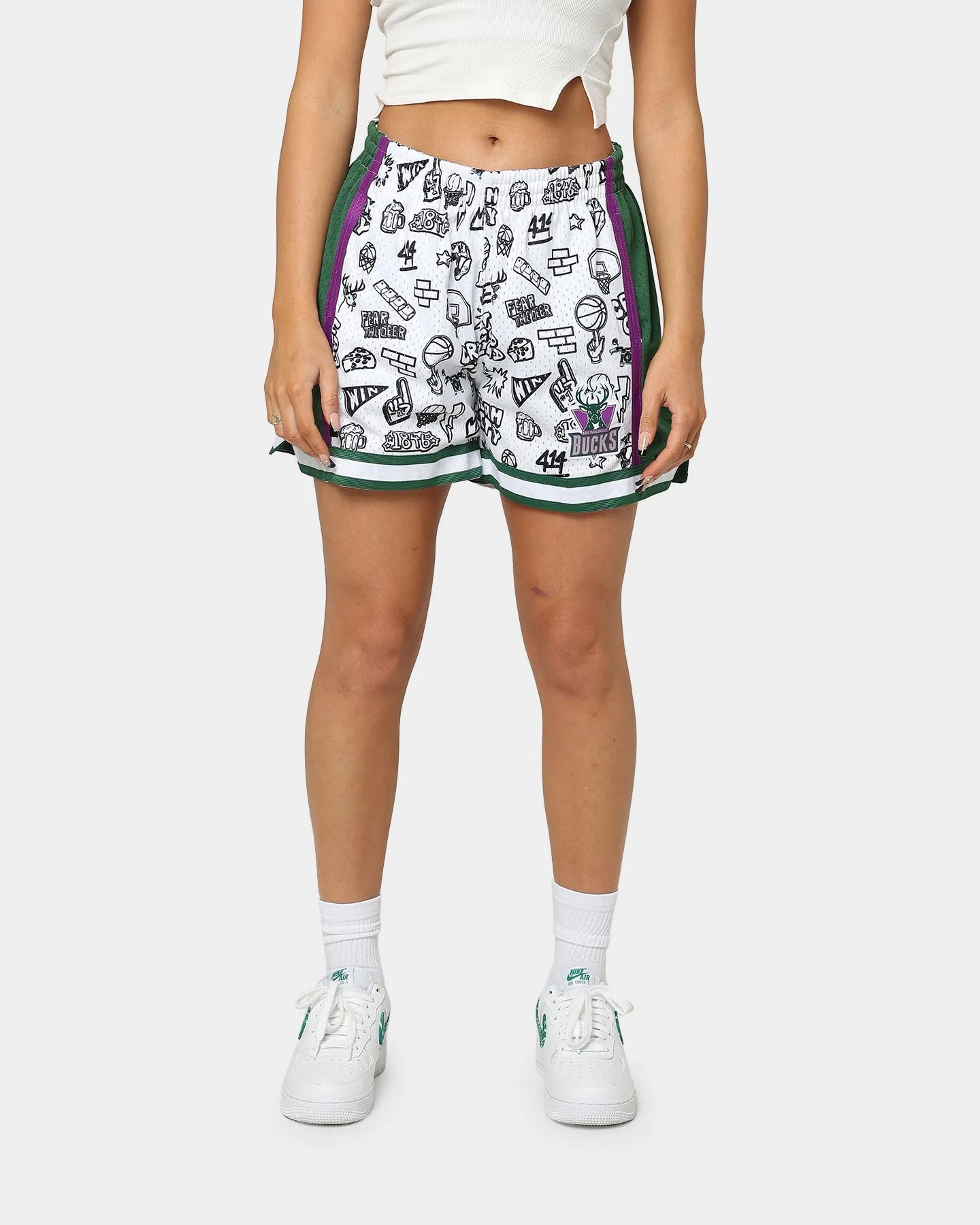 Mitchell & Ness Women's Milwaukee Bucks Doodle Shorts White