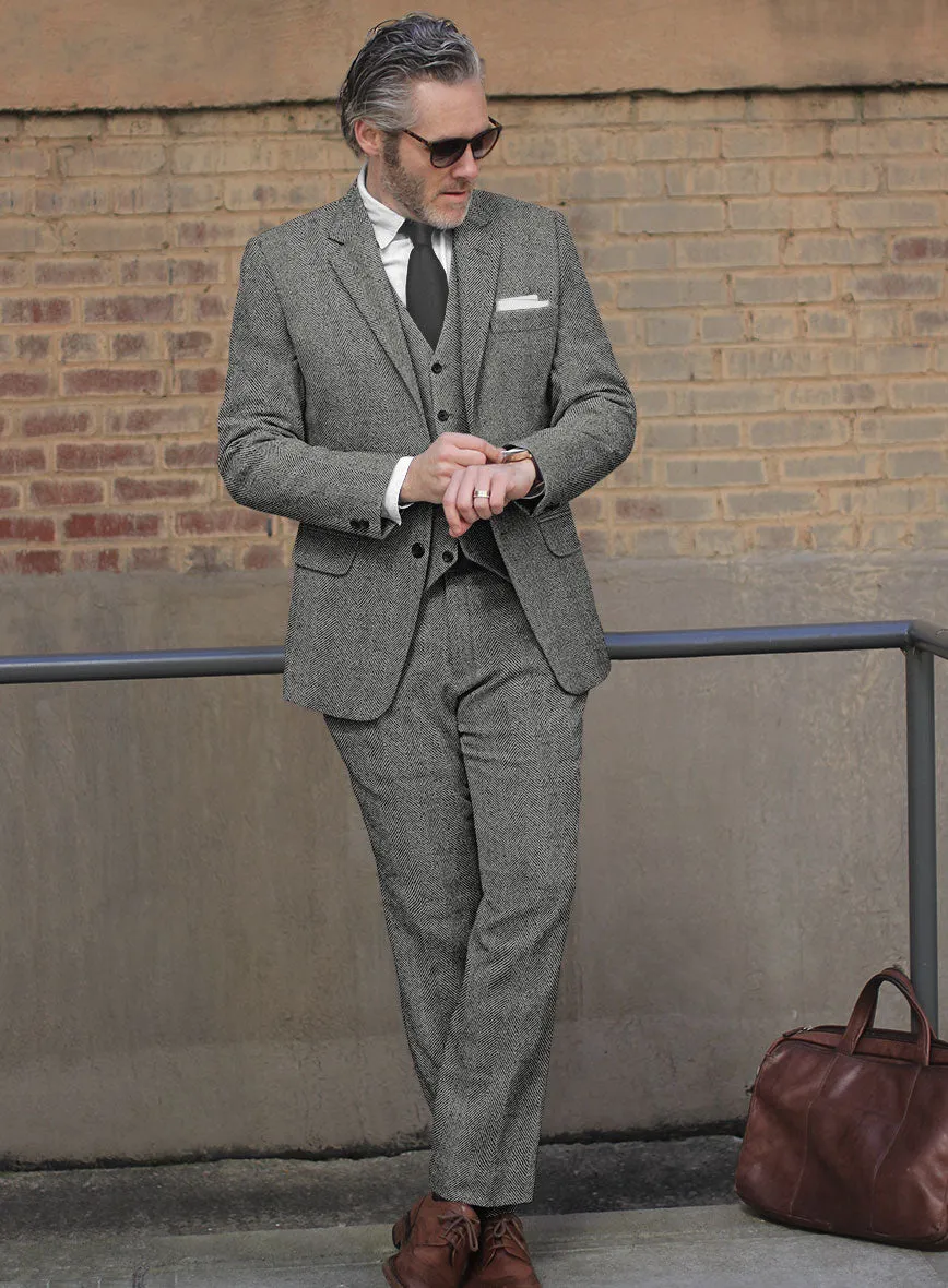 Naples Wide Herringbone Gray Tweed Suit