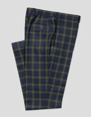 NAVY/GREEN TARTAN WOOL TROUSERS - CLASSIC FIT