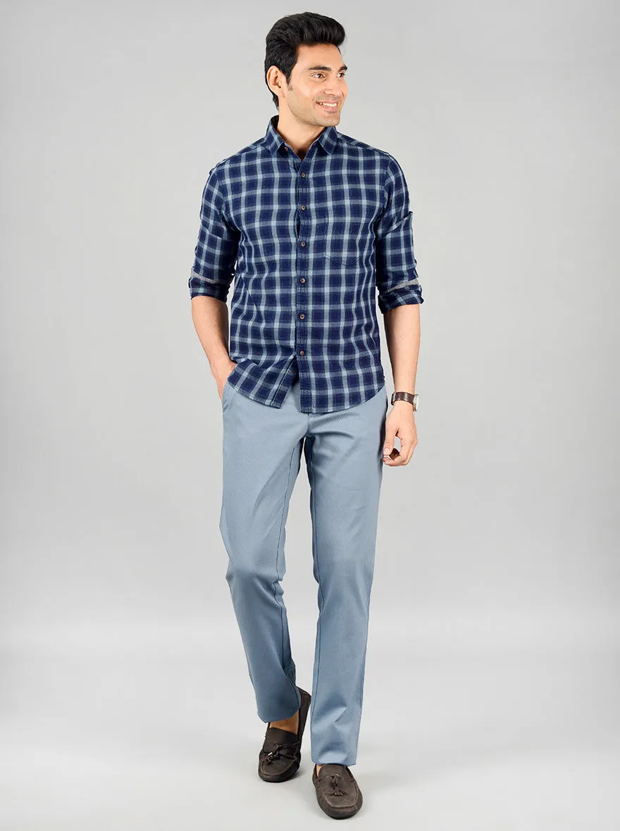 Oil Blue Checked Slim Fit Casual Shirt | Greenfibre