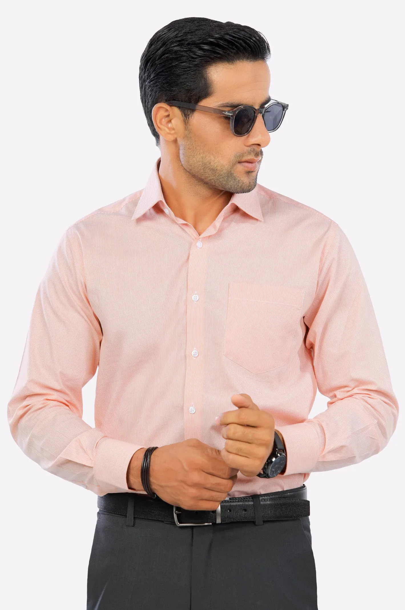 Peach Hairline Stripe Formal Shirt