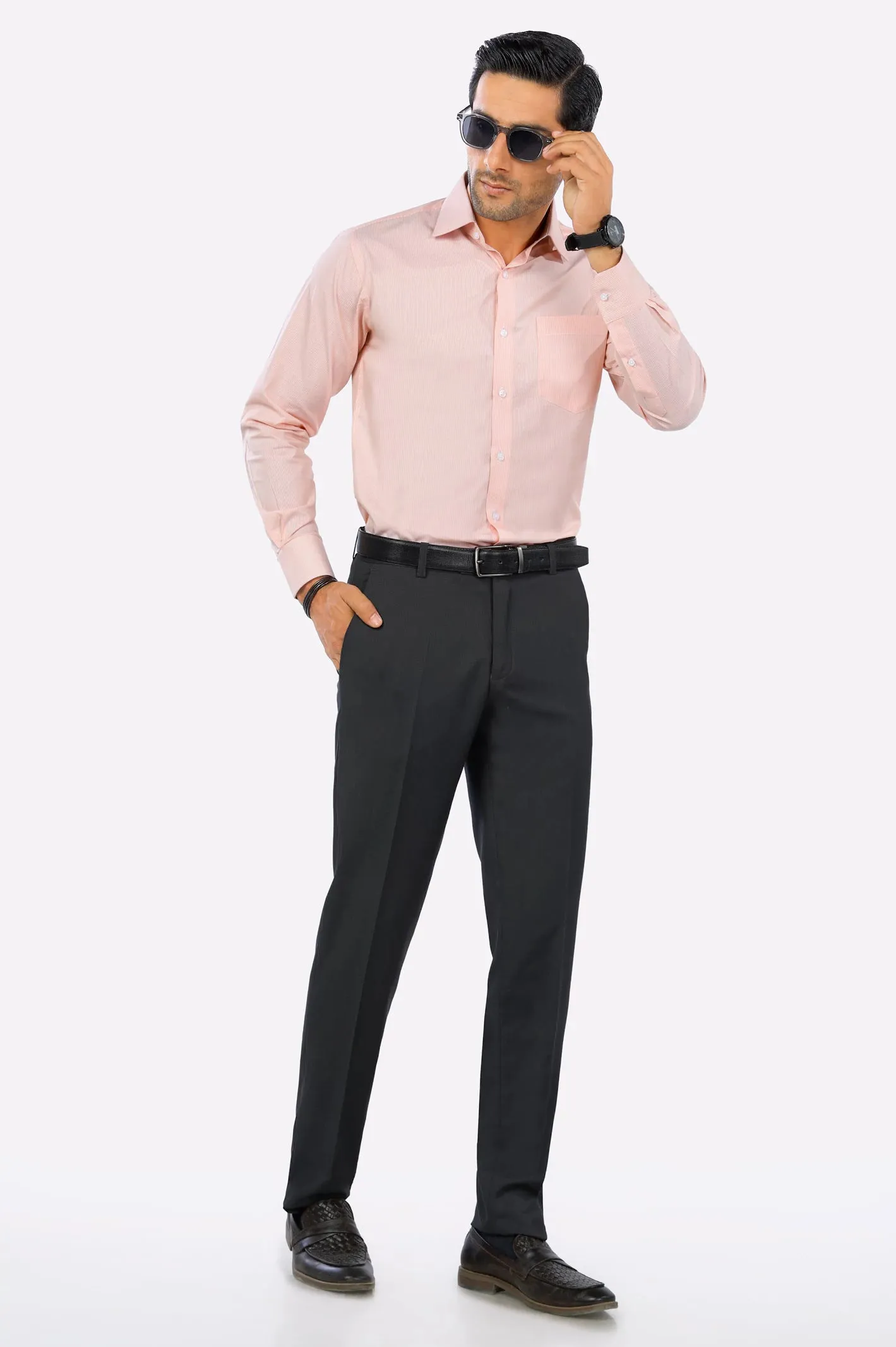 Peach Hairline Stripe Formal Shirt