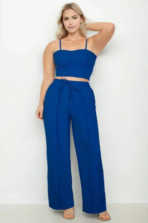 Plus Size Bustier Crop Cami Top & Slant Pocket Straight Pants