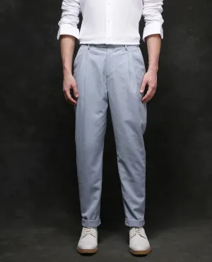 Rare Rabbit Men Rhesa Light Blue Linen Blend Pleated Button Closure Relaxed Fit Plain Trouser