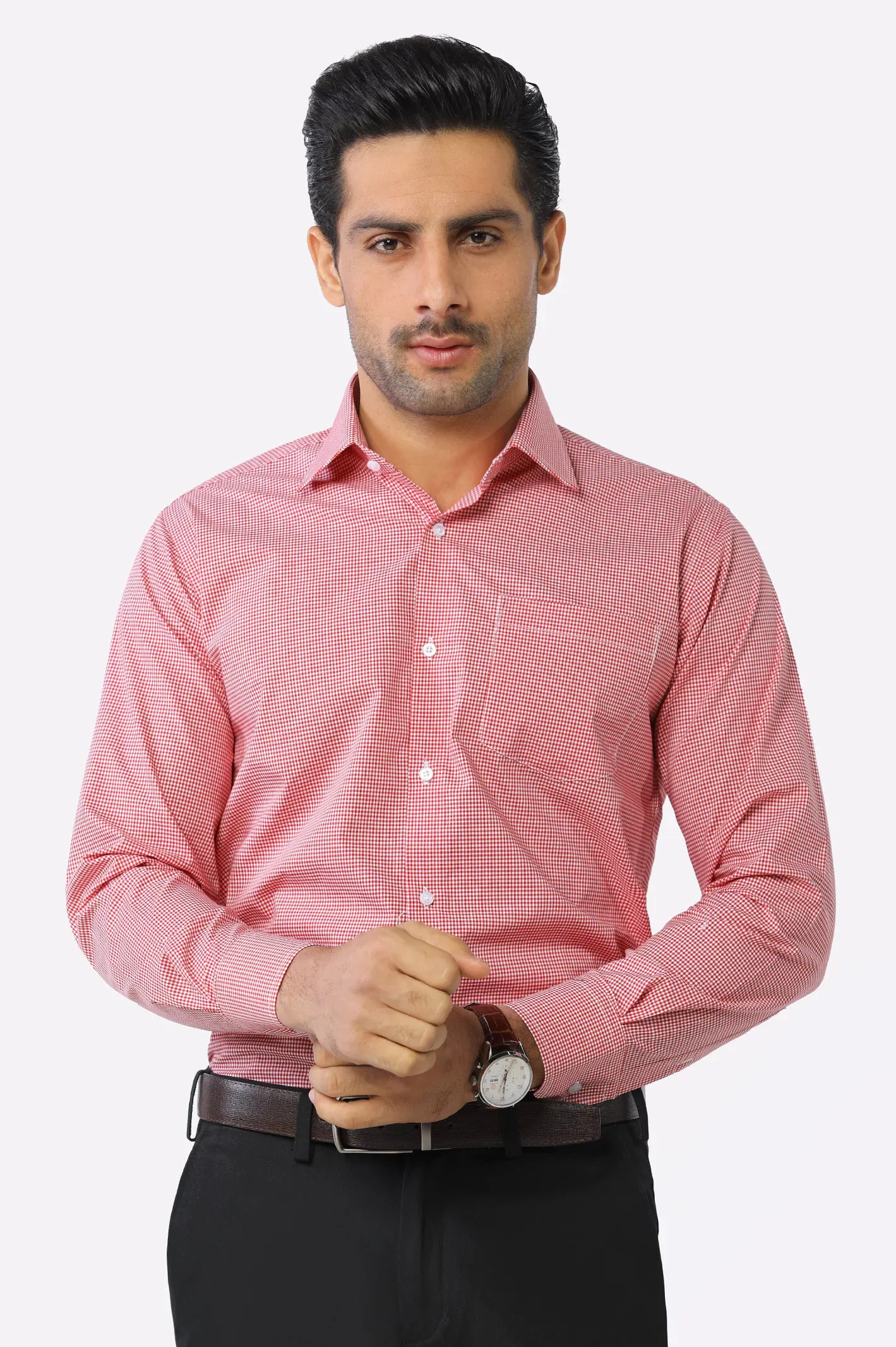 Red Mini-check Formal Shirt