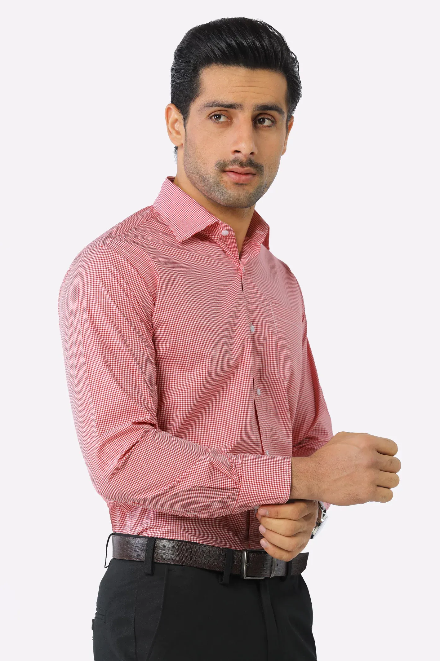 Red Mini-check Formal Shirt