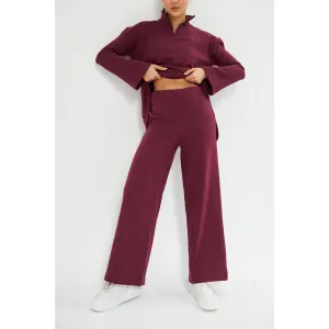 Red Solid Wide Leg Trouser