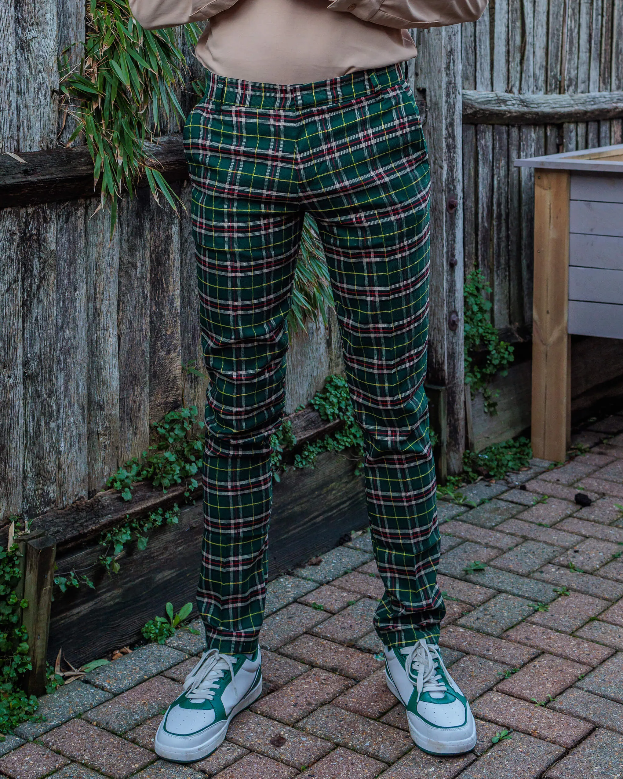 Retro Mod Stretch Plaid Green Tartan Slim Skinny Fitting Trousers