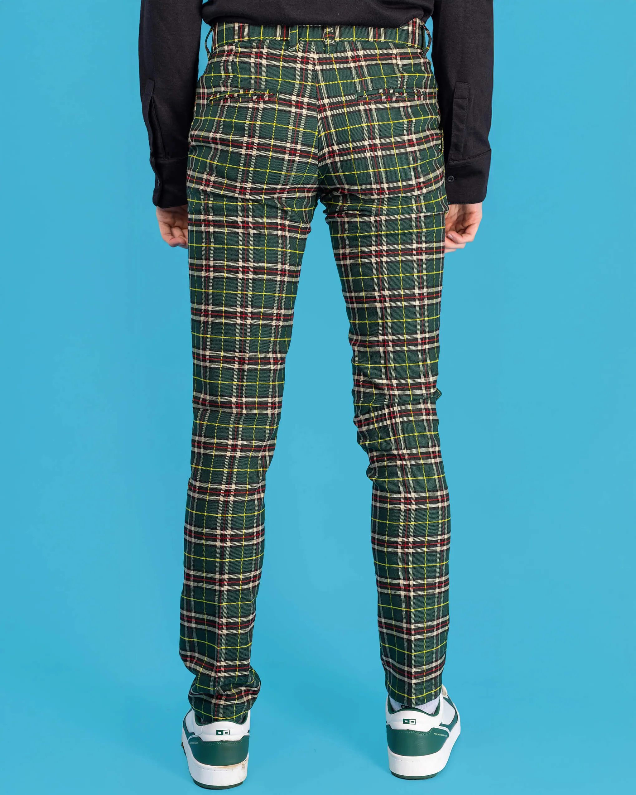 Retro Mod Stretch Plaid Green Tartan Slim Skinny Fitting Trousers