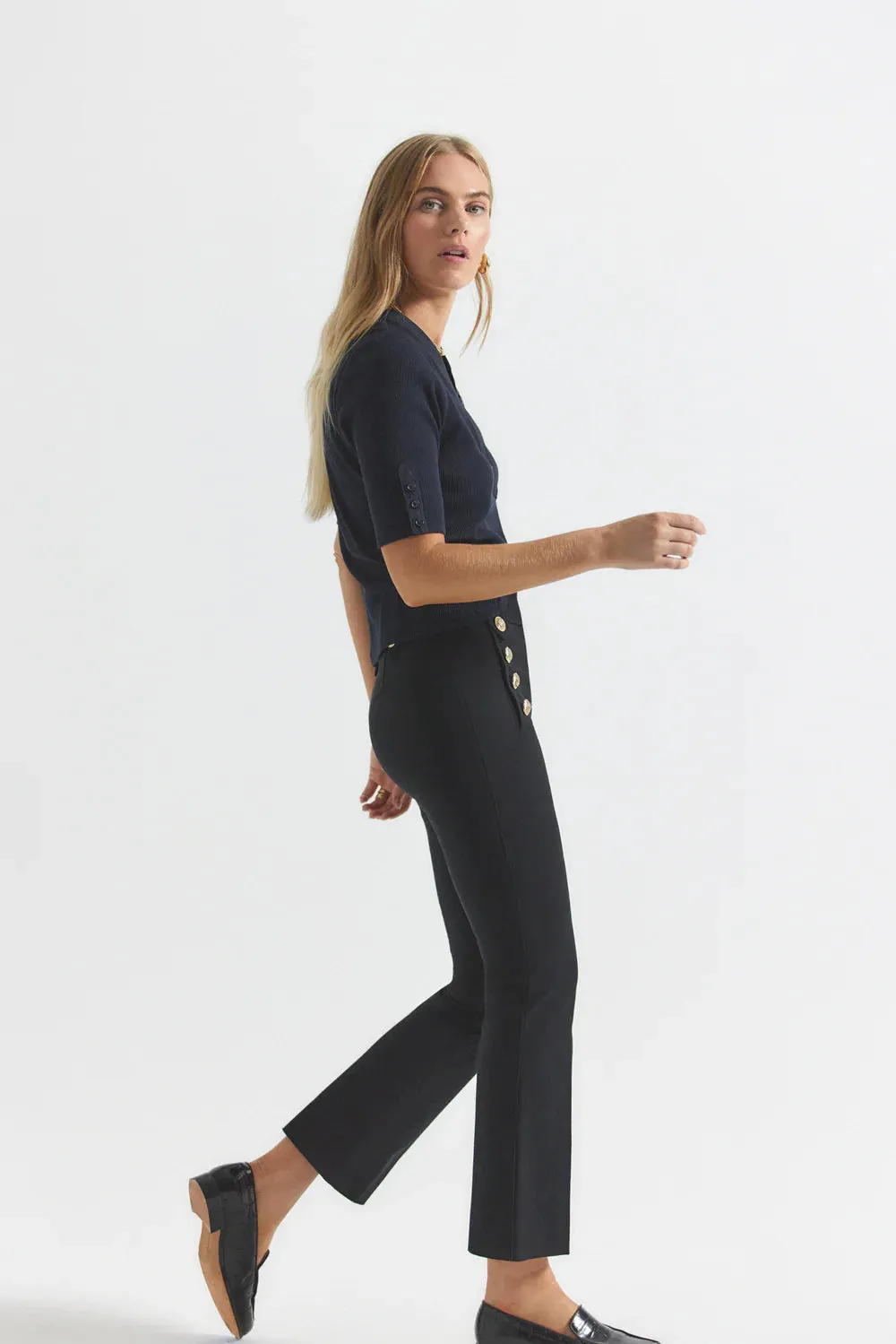 Robertson Crop Flare Trousers - Black