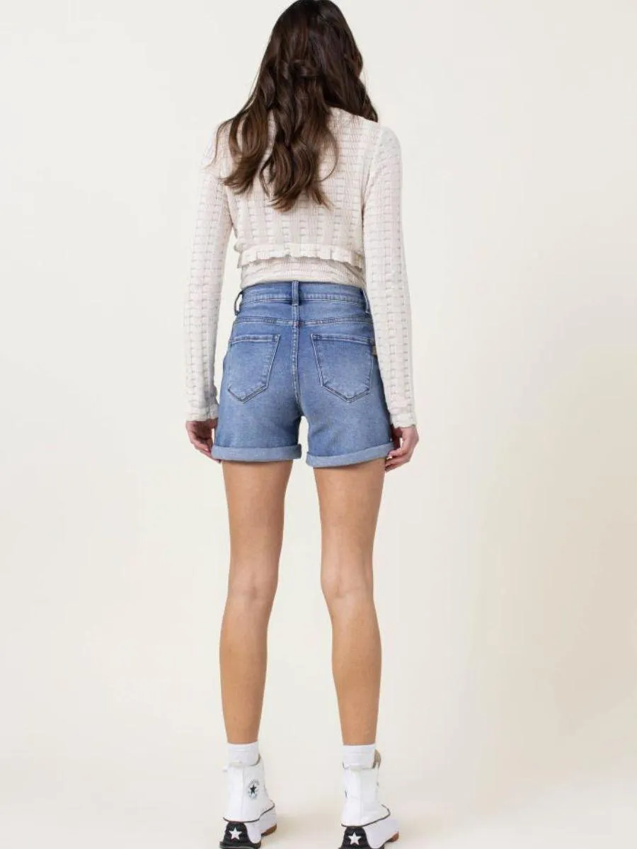 Roll with the Punches Pin Tuck Denim Shorts