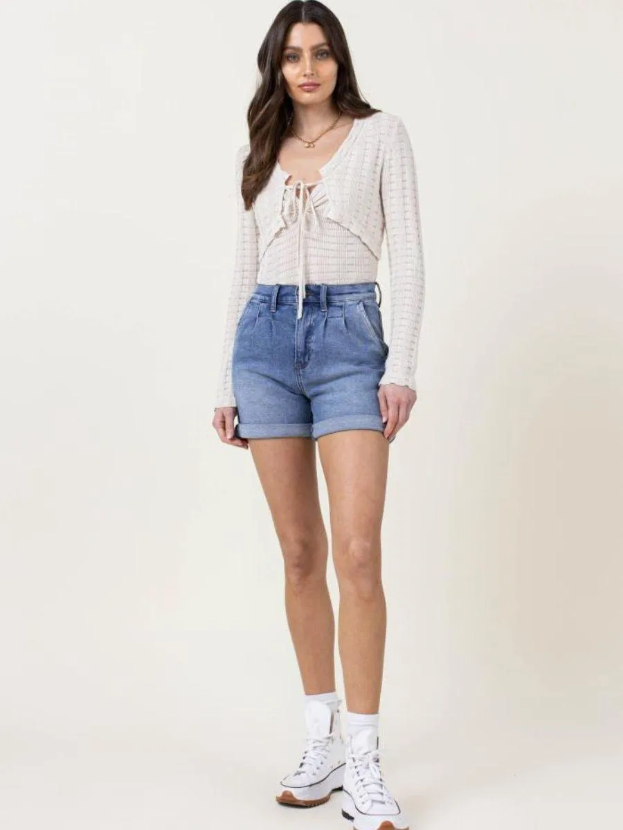 Roll with the Punches Pin Tuck Denim Shorts