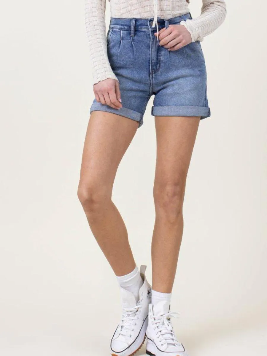 Roll with the Punches Pin Tuck Denim Shorts