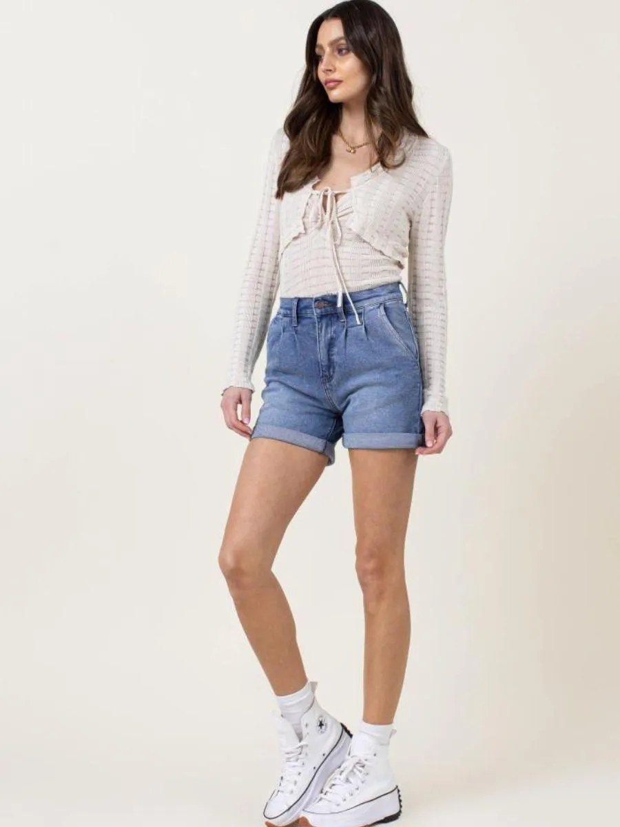 Roll with the Punches Pin Tuck Denim Shorts