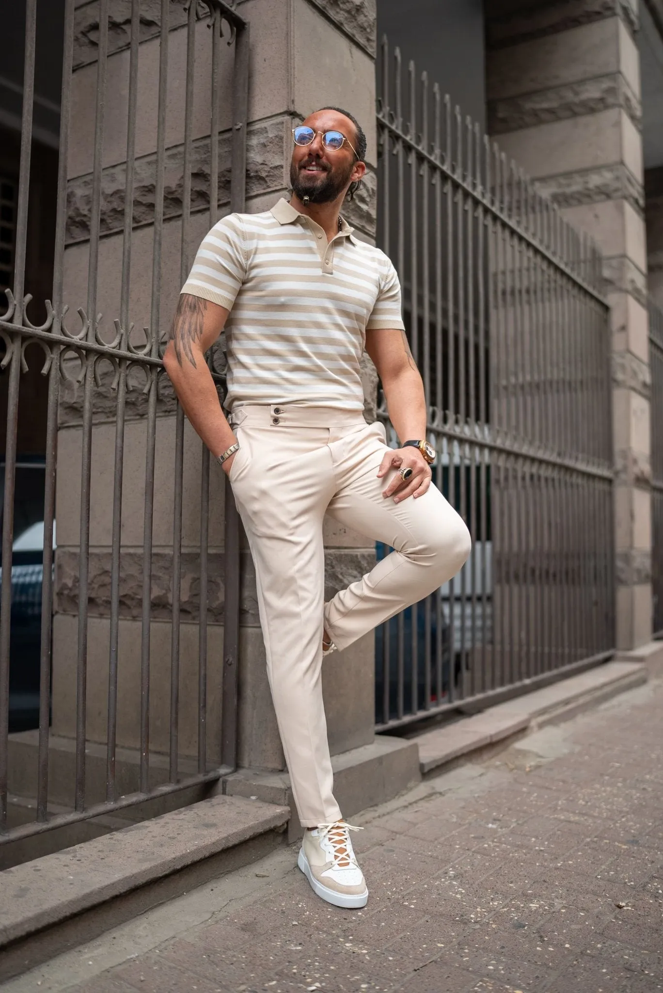 Slim Fit Beige Gurkha Trousers