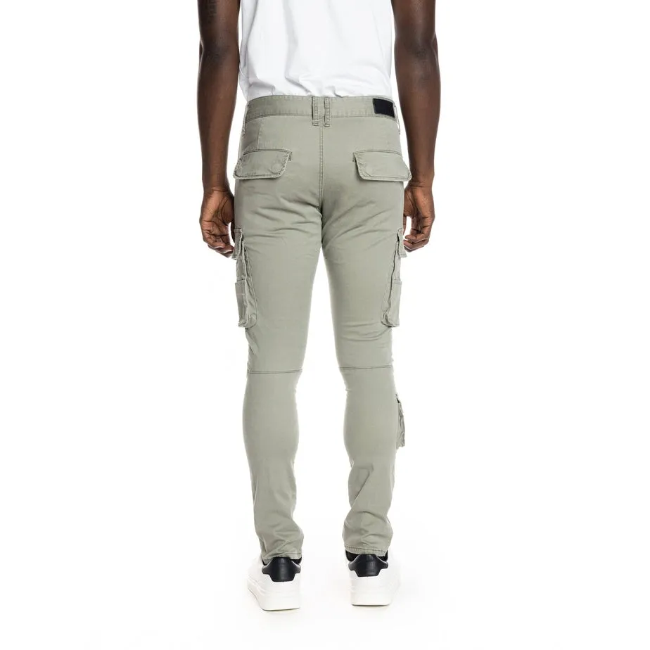 Slim Tapered Multipocket Cargo Twill Pants - Light Olive