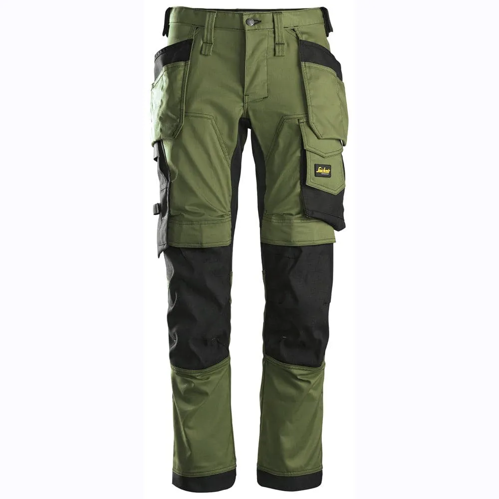 Snickers 6241 AllroundWork, Stretch Work Knee Pad Trousers Holster Pockets Khaki Green