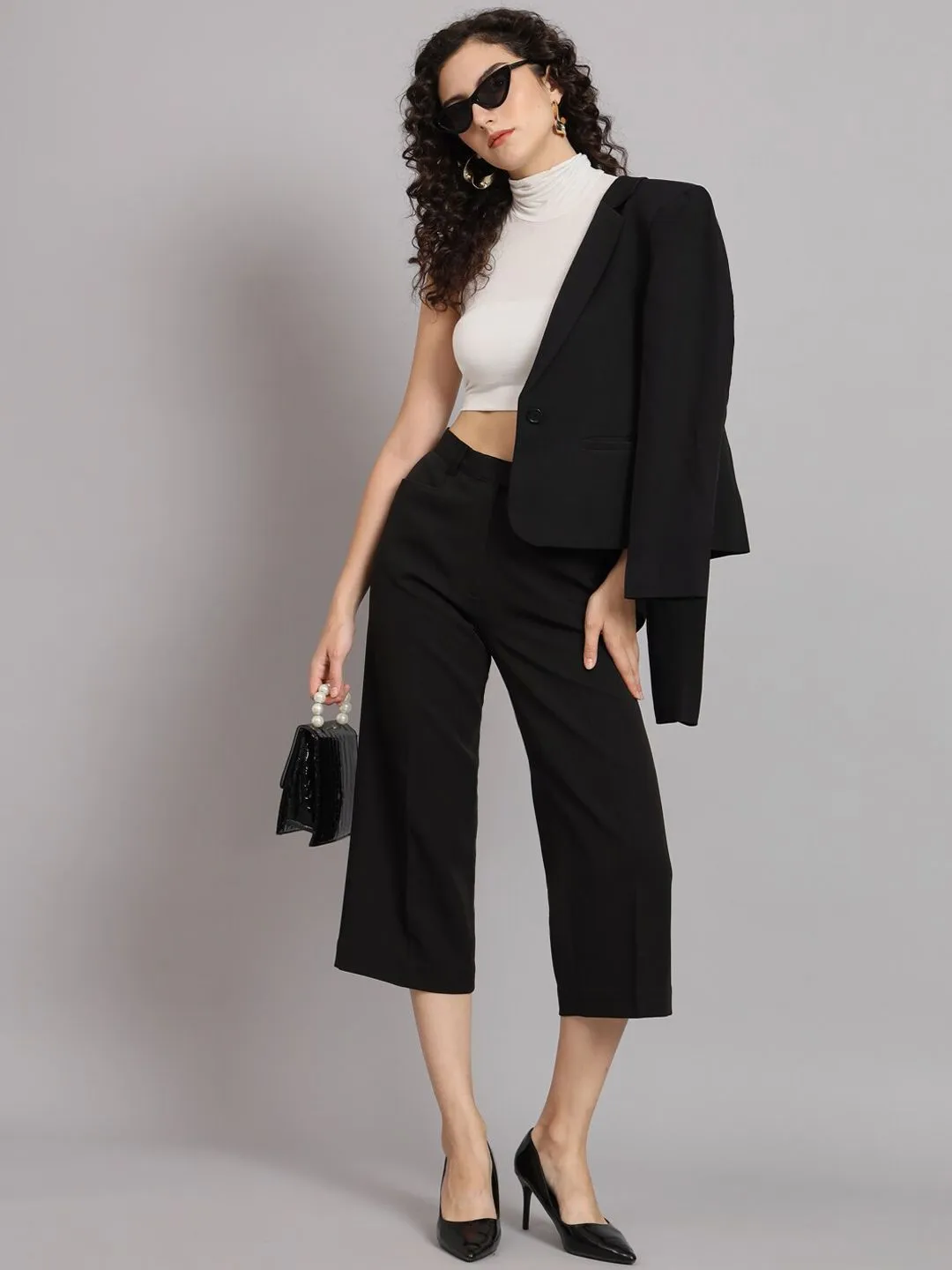 Straight Fit Mid Waist Culottes - Black