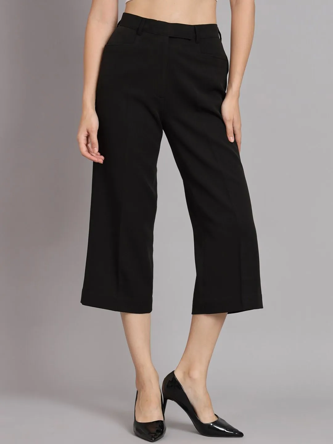 Straight Fit Mid Waist Culottes - Black