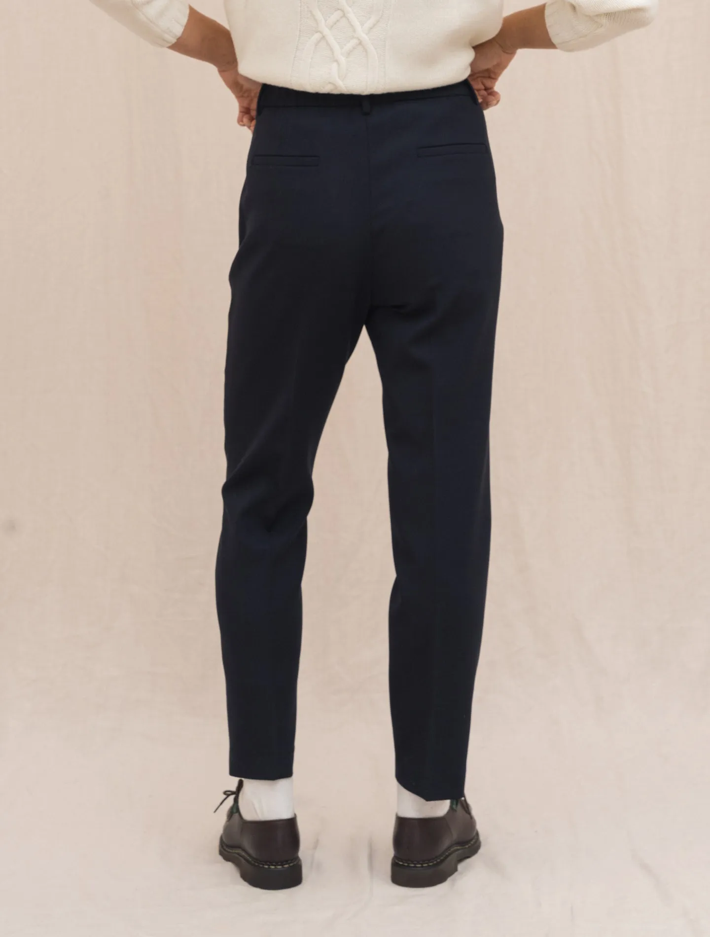 Stretch Wool Taperd fit Trousers Navy