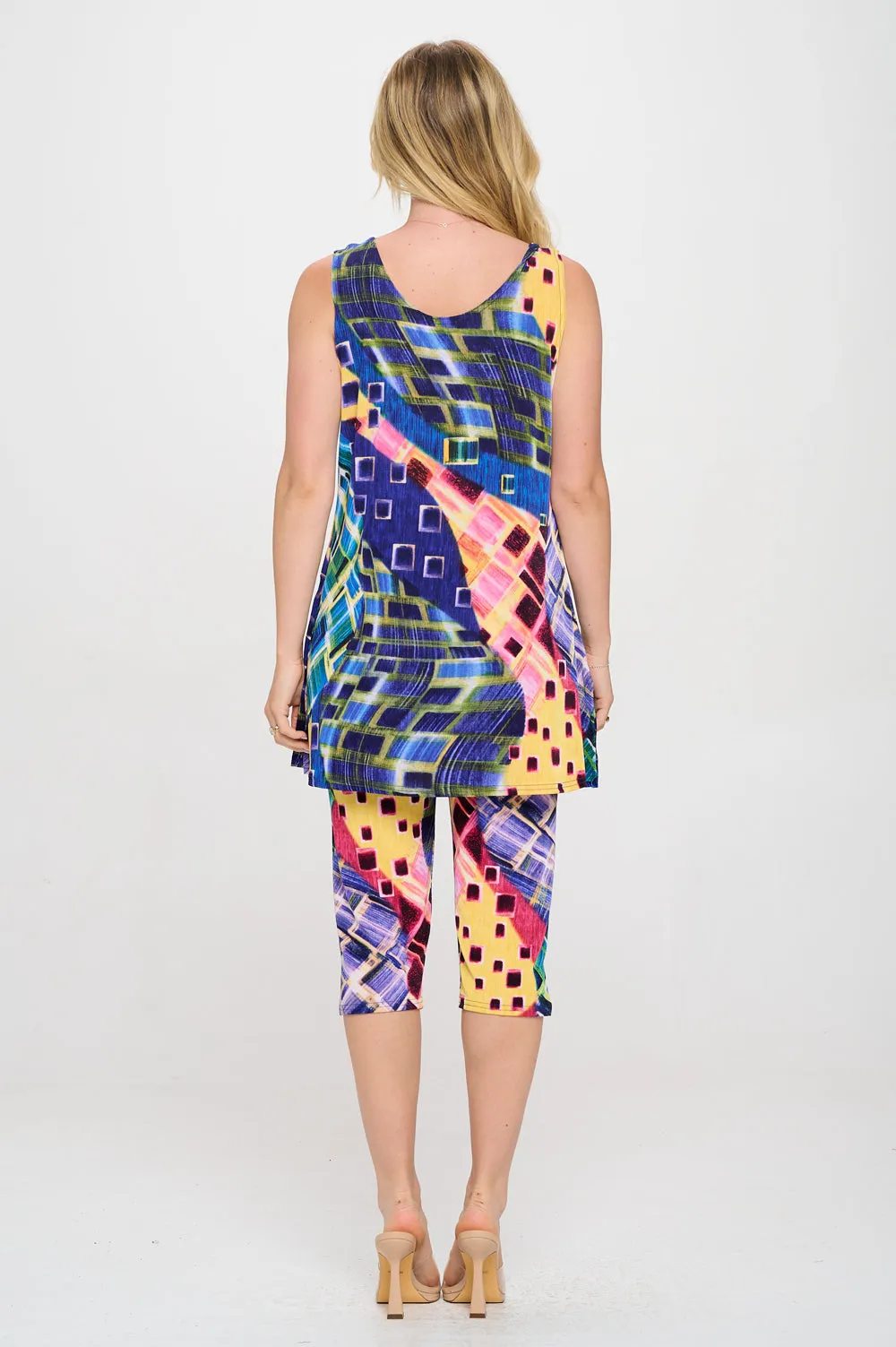 Stretchy Tank Capri Pant Set Print-9002BN-TRP1-W441