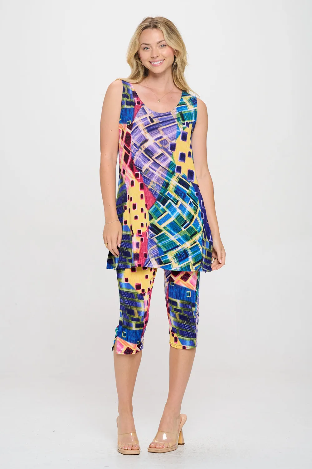 Stretchy Tank Capri Pant Set Print-9002BN-TRP1-W441