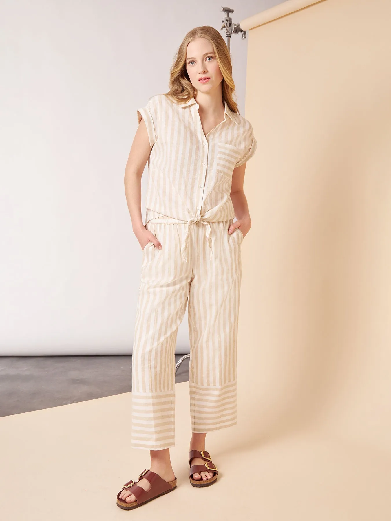 Striped Pull-On Drawstring Trousers