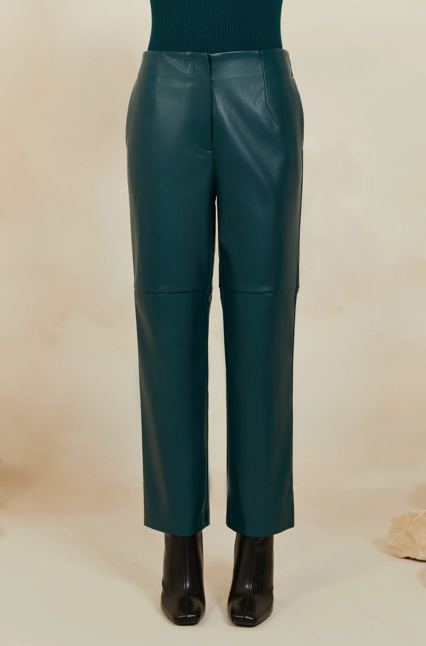 Vegan Leather Wide Leg Trousers - Deep Teal