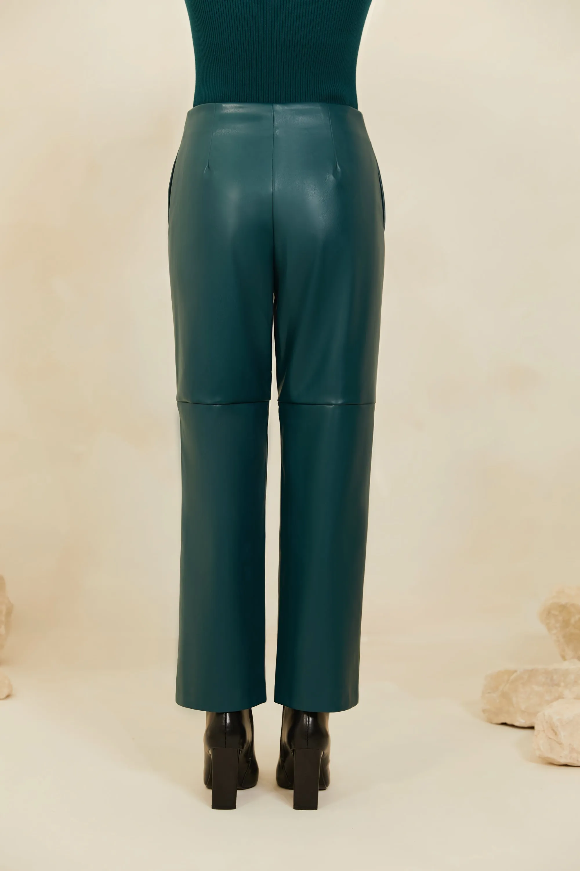 Vegan Leather Wide Leg Trousers - Deep Teal