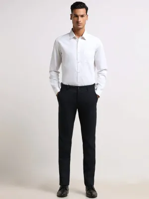 WES Formals Navy Cotton Slim-Fit Trousers