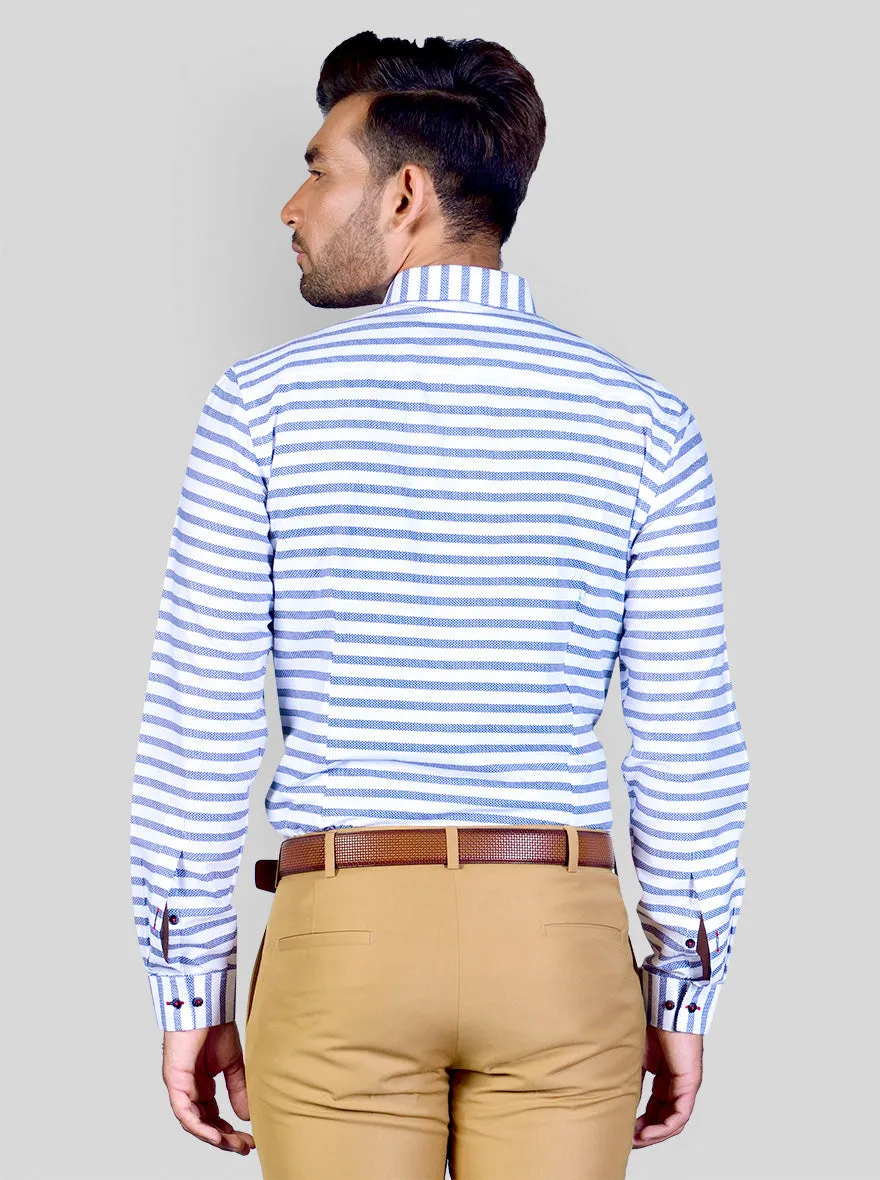 White & Blue Striped Slim Fit Party Wear Shirt | Greenfibre