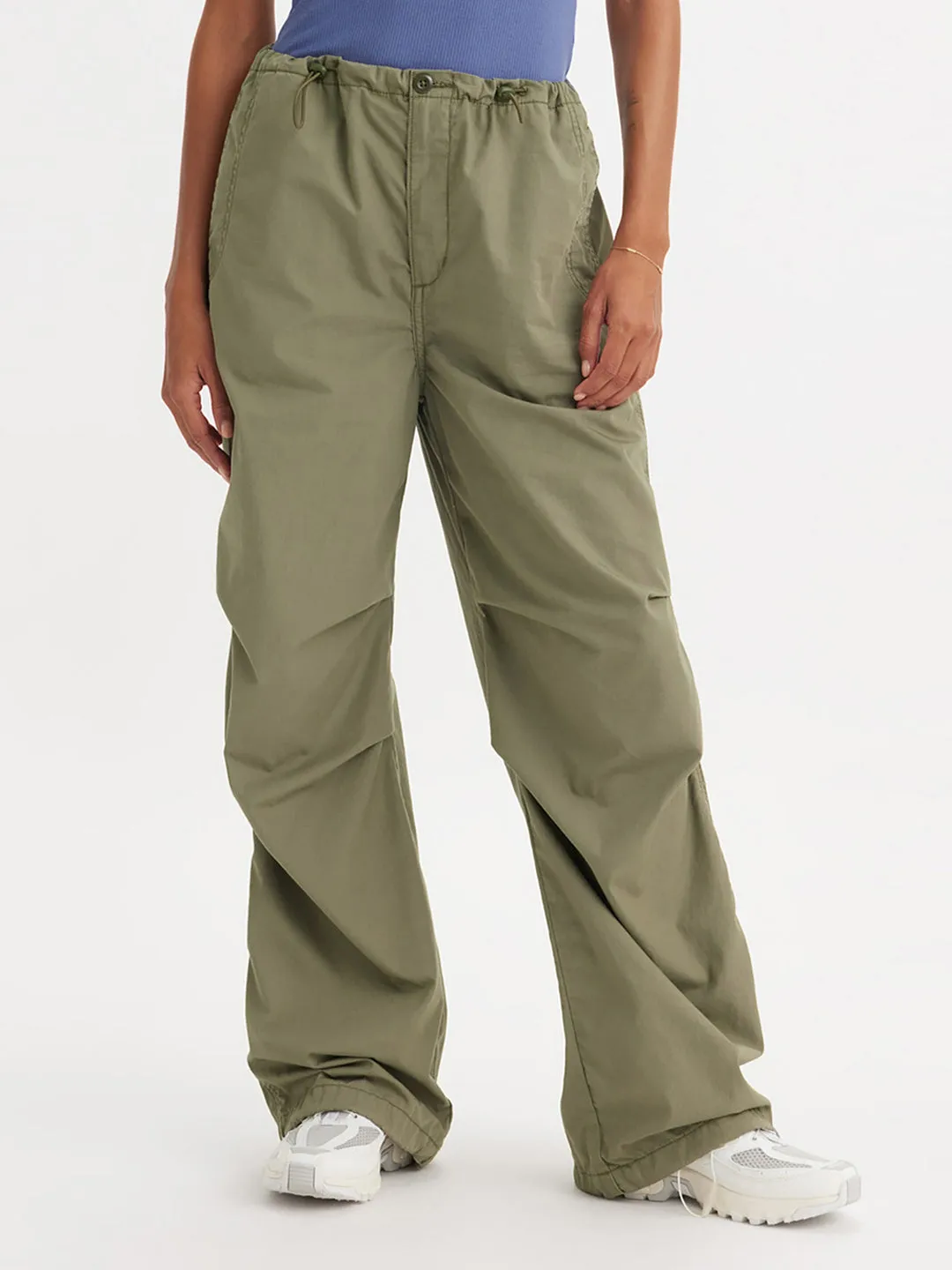 Women's Mid Rise Green Loose Fit Trousers