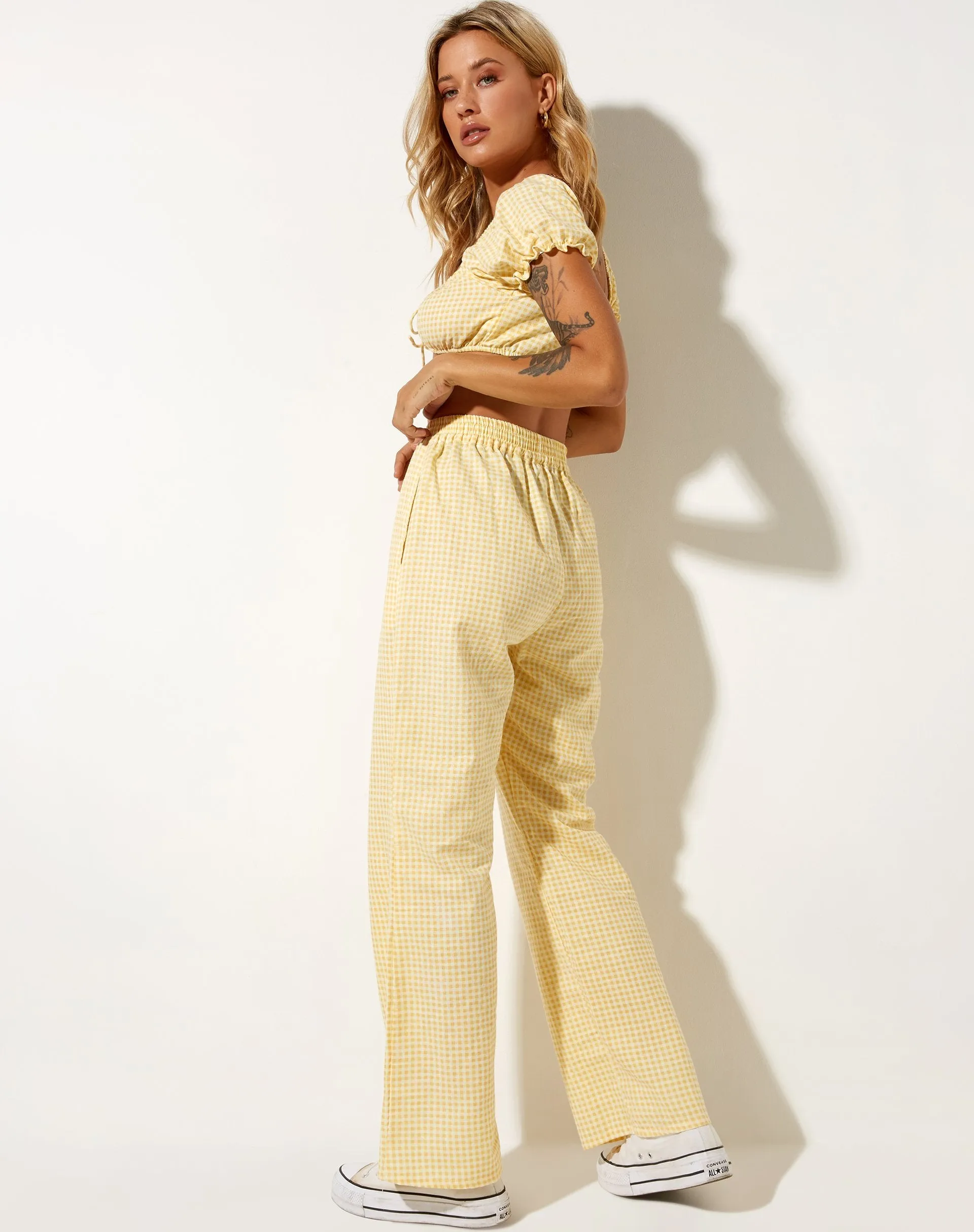 Yara Trouser in Lemon Gingham Yellow