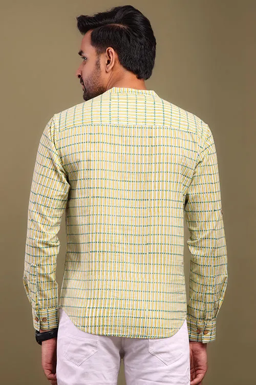 Yellow And Green Striped Mens Shirt